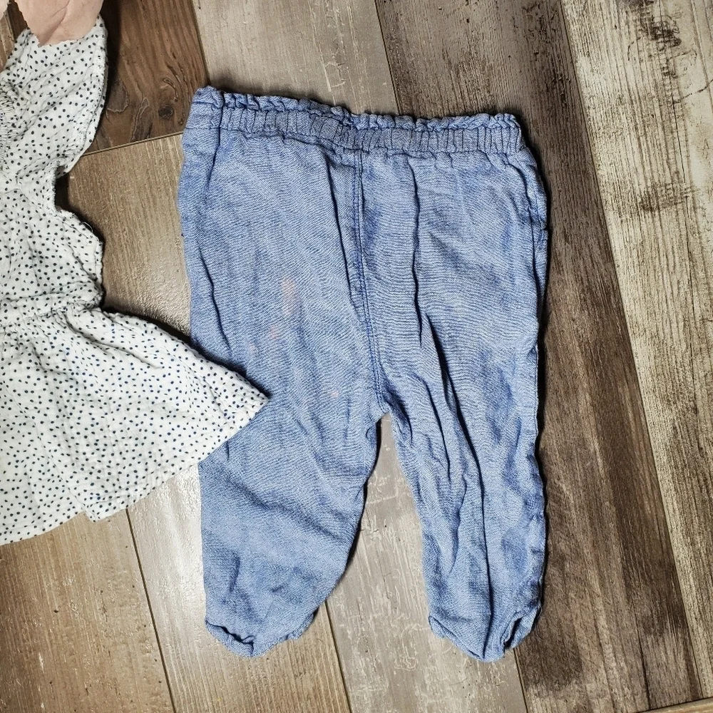 Girls 2T Outfit Polka Dot Top Linen Chambray Bottoms | Old Navy & Tahari | 2pc